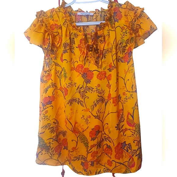 Rosetta Puff Sleeve Keyhole Back Crop Top Floral Print Olive